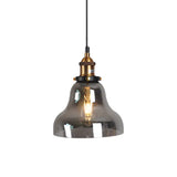 Retro Style Smoky Grey Glass Pendant Lamp - Brass Finish Bedside Ceiling Hanging Light Smoke Gray /