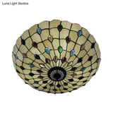 Retro Style Stained Glass Ceiling Light - Wide Bowl Design 12/16/19.5-Inch Flushmount