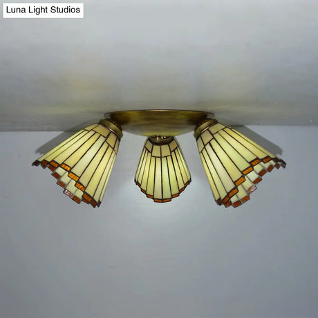 Retro Style Stained Glass Geometric Ceiling Light With Prismatic/Swallow-Tail/House/Dome/Bell Shape