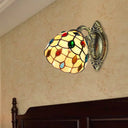 Retro Style Stained Glass Wall Sconce With Jewel Pattern In Yellow - 1 Light Dome Shade
