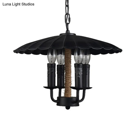 Retro Style Wavy Pendant Light With 4 Metal Candle Bulbs In Black - Ideal For Dining Room
