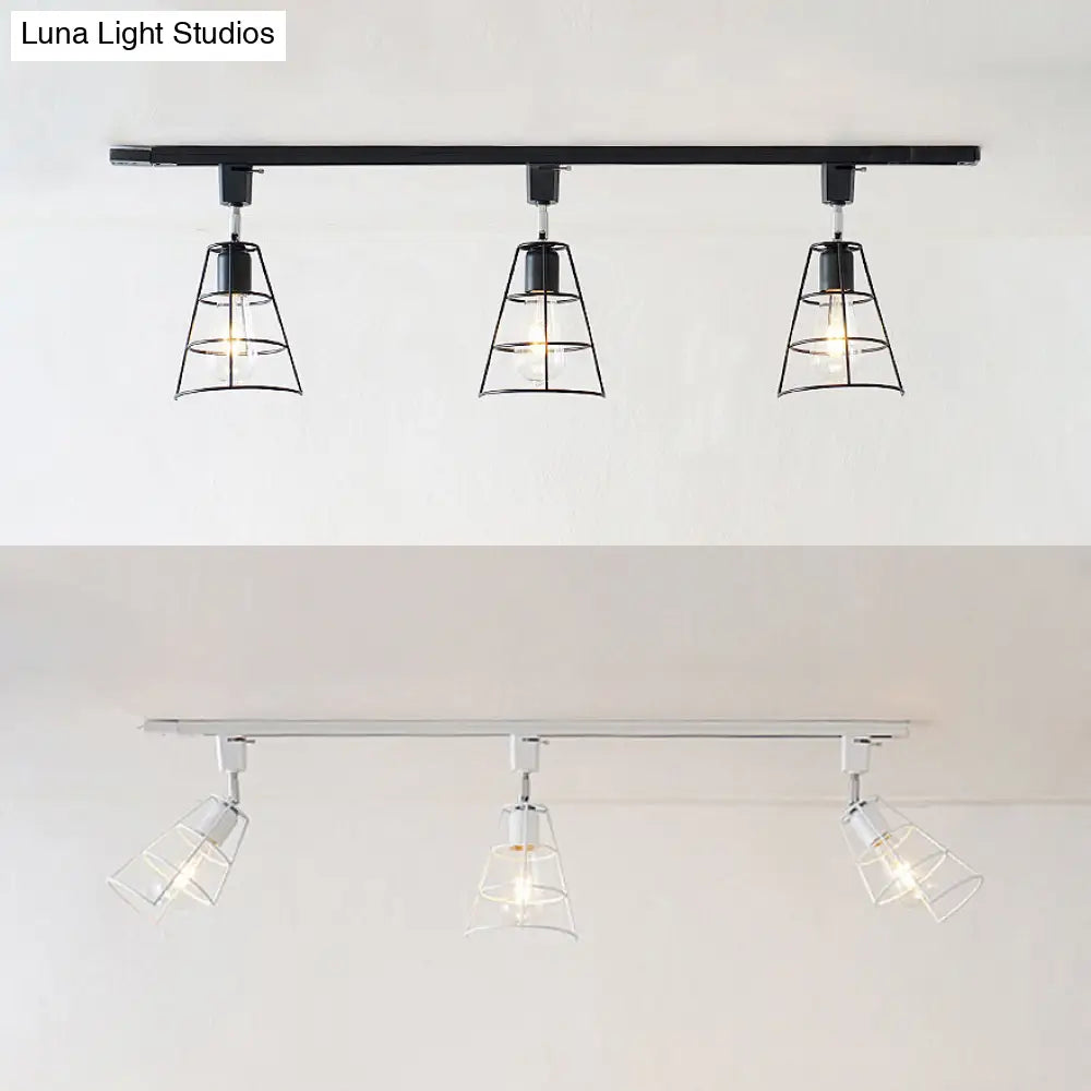 Retro Style Wire Cage Ceiling Light With Conical Shade - Rotatable Black/White Metal Shopify