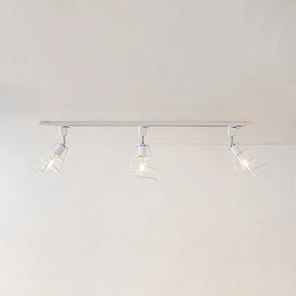 Retro Style Wire Cage Ceiling Light With Conical Shade - Rotatable Black/White Metal Shopify White
