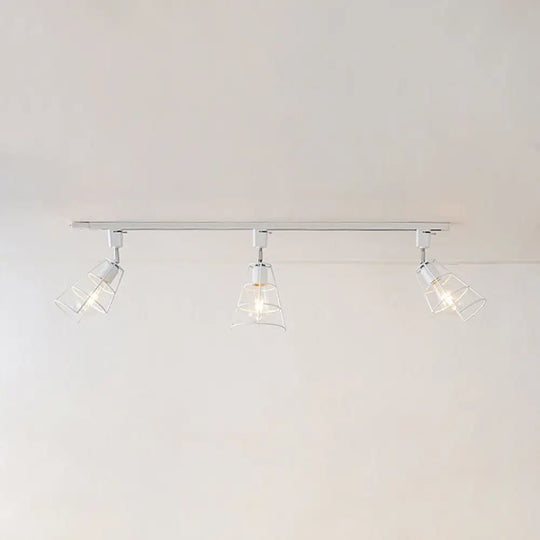 Retro Style Wire Cage Ceiling Light With Conical Shade - Rotatable Black/White Metal Shopify White