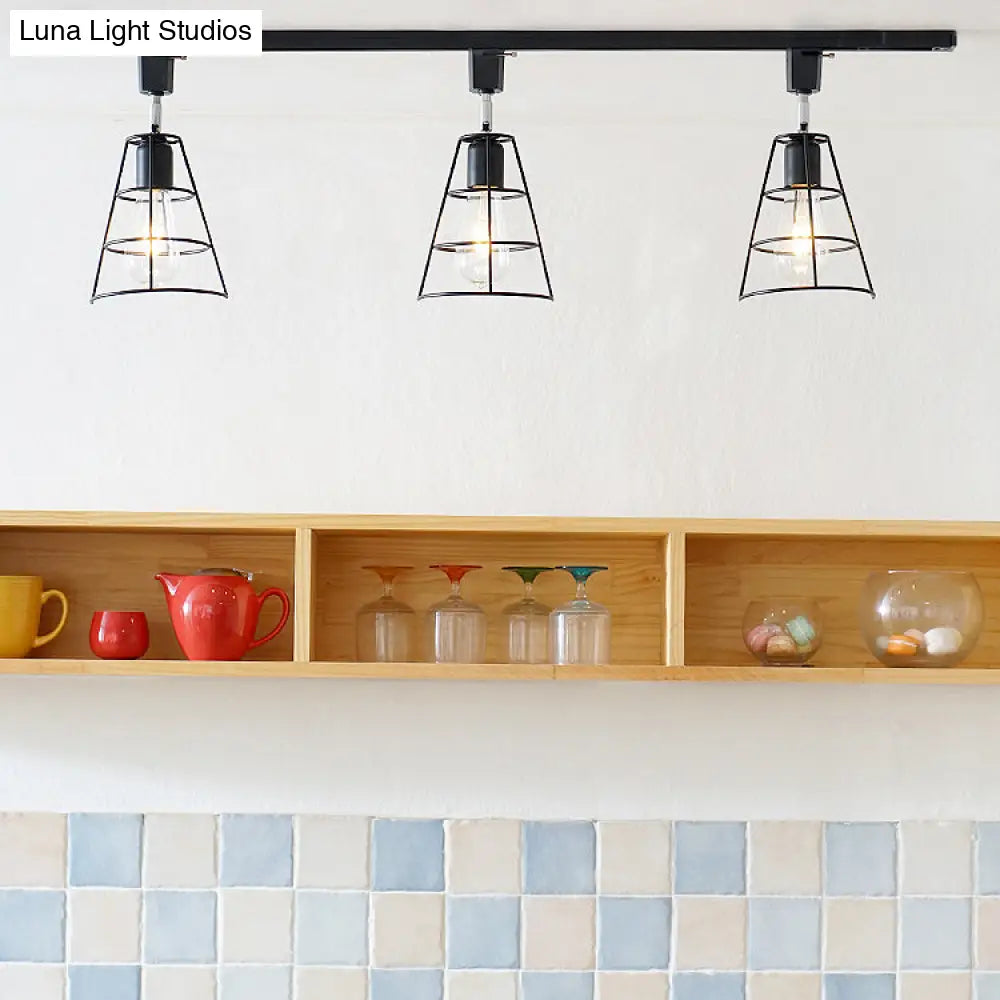 Retro Style Wire Cage Ceiling Light With Conical Shade - Rotatable Black/White Metal Shopify
