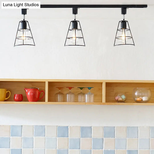 Retro Style Wire Cage Ceiling Light With Conical Shade - Rotatable Black/White Metal Shopify