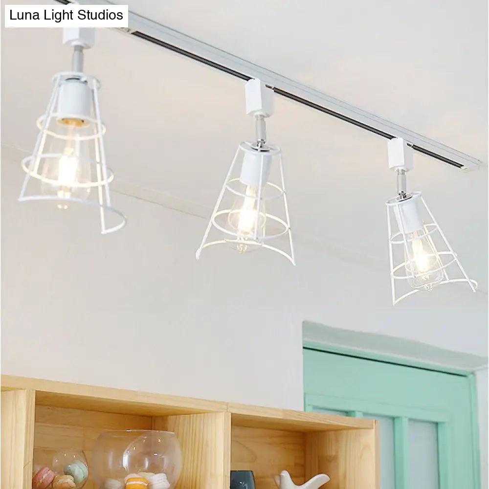 Retro Style Wire Cage Ceiling Light With Conical Shade - Rotatable Black/White Metal Shopify