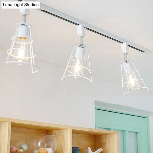 Retro Style Wire Cage Ceiling Light With Conical Shade - Rotatable Black/White Metal Shopify