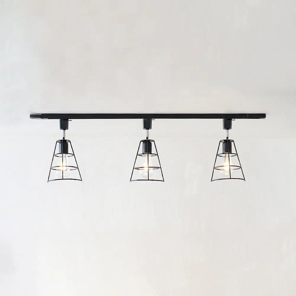 Retro Style Wire Cage Ceiling Light With Conical Shade - Rotatable Black/White Metal Shopify Black