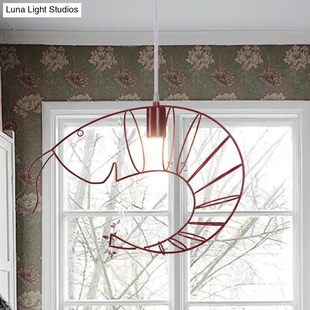 Retro Stylish 1-Light Metal Hanging Lamp - Black/Red/White Shrimp Pendant Light With Wire Guard For