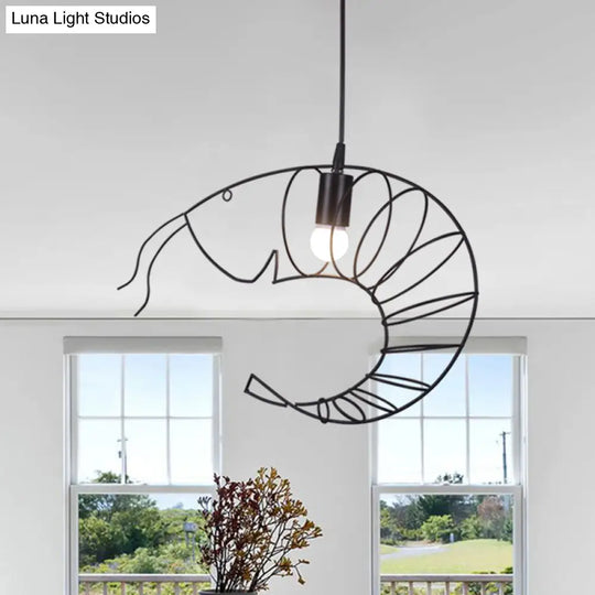 Retro Stylish 1-Light Metal Hanging Lamp - Black/Red/White Shrimp Pendant Light With Wire Guard For