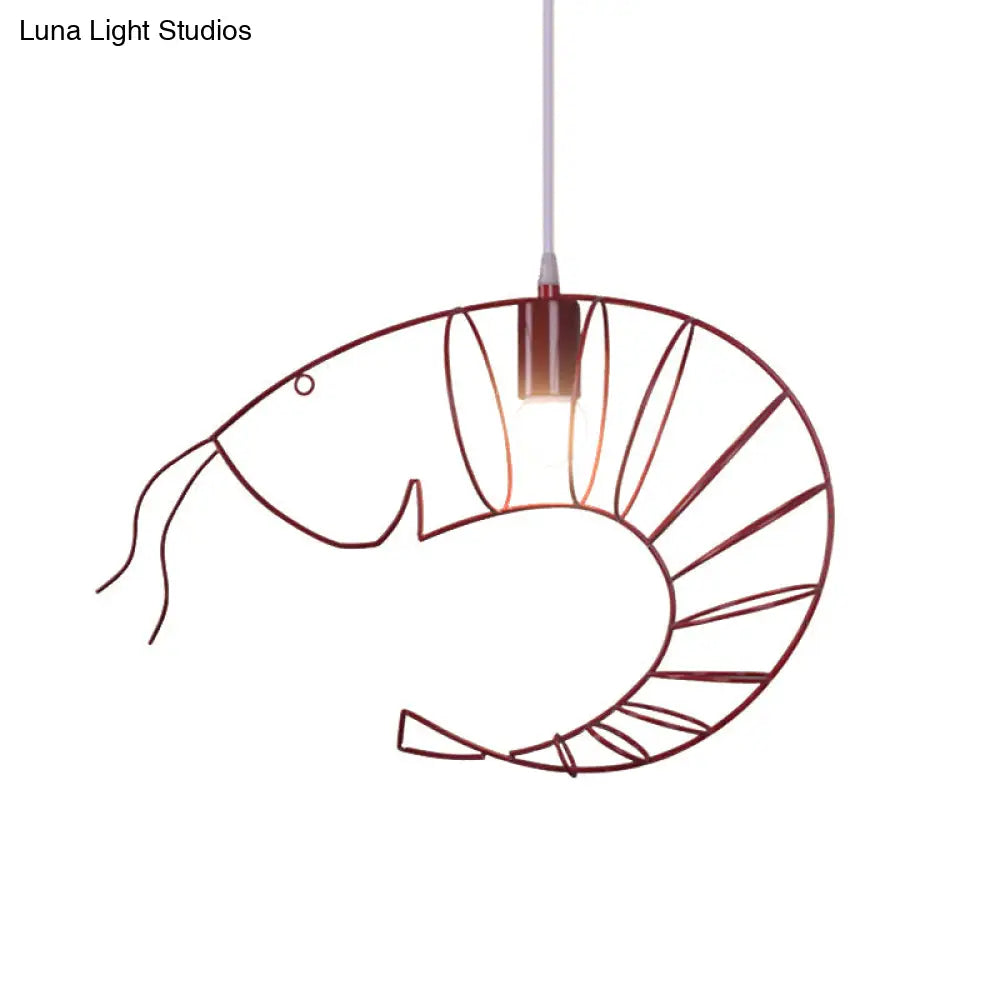 Retro Stylish 1-Light Metal Hanging Lamp - Black/Red/White Shrimp Pendant Light With Wire Guard For