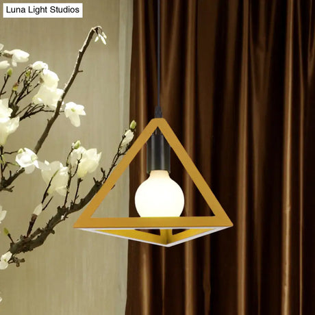 Retro Stylish Metal Hanging Lamp With Triangle Cage Shade - Red/Blue Pendant Lighting Fixture For