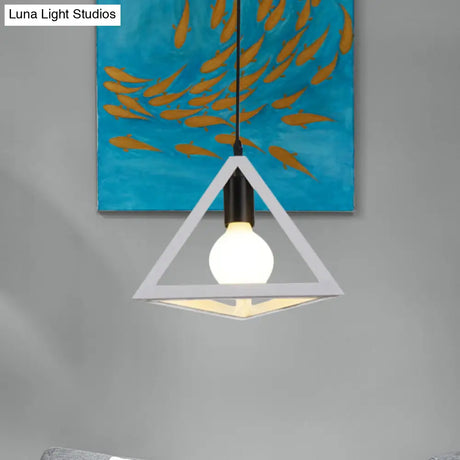 Retro Stylish Metal Hanging Lamp With Triangle Cage Shade - Red/Blue Pendant Lighting Fixture For