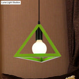 Retro Stylish Metal Hanging Lamp With Triangle Cage Shade - Red/Blue Pendant Lighting Fixture For