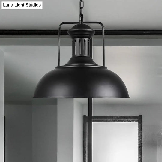 Retro Stylish Metal Pendant Lighting With 1 Bulb - Black/White Inner/White 13/14/16 Dia Bowl