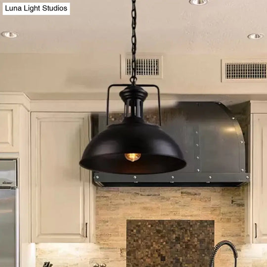 Retro Stylish Metal Pendant Lighting - 1 Bulb 13’/14’/16’ Diameter Bowl Black/White Inner/White