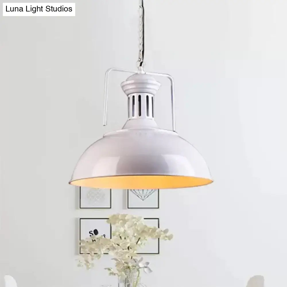 Retro Stylish Metal Pendant Lighting - 1 Bulb 13’/14’/16’ Diameter Bowl Black/White Inner/White