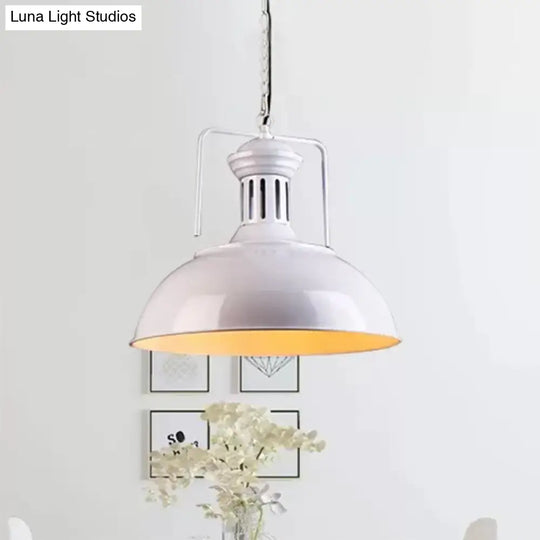 Retro Stylish Metal Pendant Lighting - 1 Bulb 13’/14’/16’ Diameter Bowl Black/White Inner/White