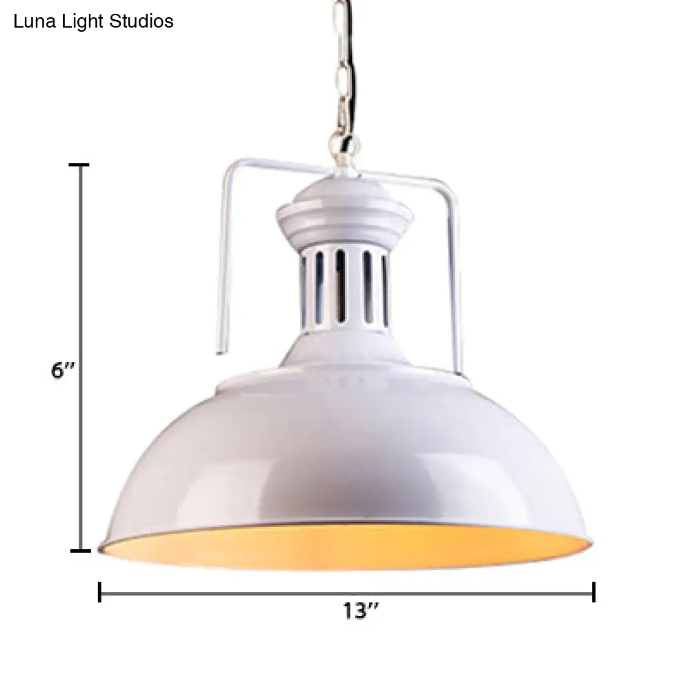 Retro Stylish Metal Pendant Lighting - 1 Bulb 13’/14’/16’ Diameter Bowl Black/White Inner/White