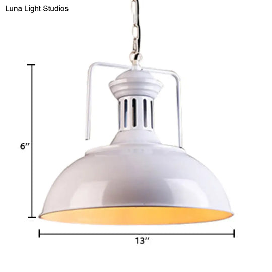 Retro Stylish Metal Pendant Lighting - 1 Bulb 13’/14’/16’ Diameter Bowl Black/White Inner/White