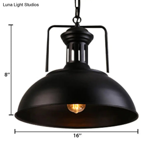 Retro Stylish Metal Pendant Lighting - 1 Bulb 13’/14’/16’ Diameter Bowl Black/White Inner/White