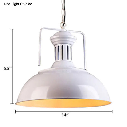 Retro Stylish Metal Pendant Lighting With 1 Bulb - Black/White Inner/White 13/14/16 Dia Bowl