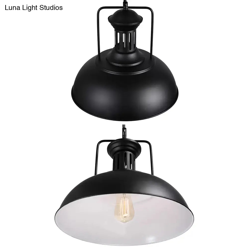 Retro Stylish Metal Pendant Lighting - 1 Bulb 13’/14’/16’ Diameter Bowl Black/White Inner/White