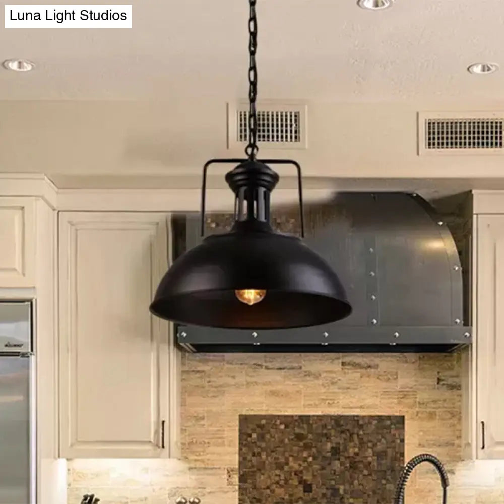 Retro Stylish Metal Pendant Lighting With 1 Bulb - Black/White Inner/White 13/14/16 Dia Bowl