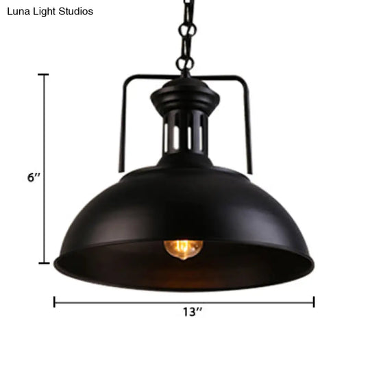 Retro Stylish Metal Pendant Lighting - 1 Bulb 13’/14’/16’ Diameter Bowl Black/White Inner/White