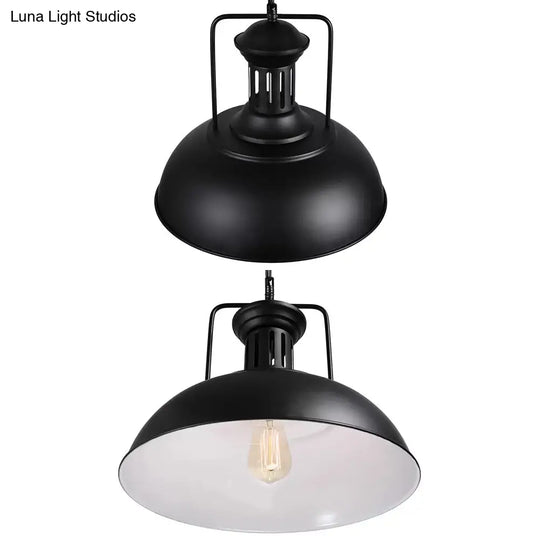 Retro Stylish Metal Pendant Lighting With 1 Bulb - Black/White Inner/White 13/14/16 Dia Bowl