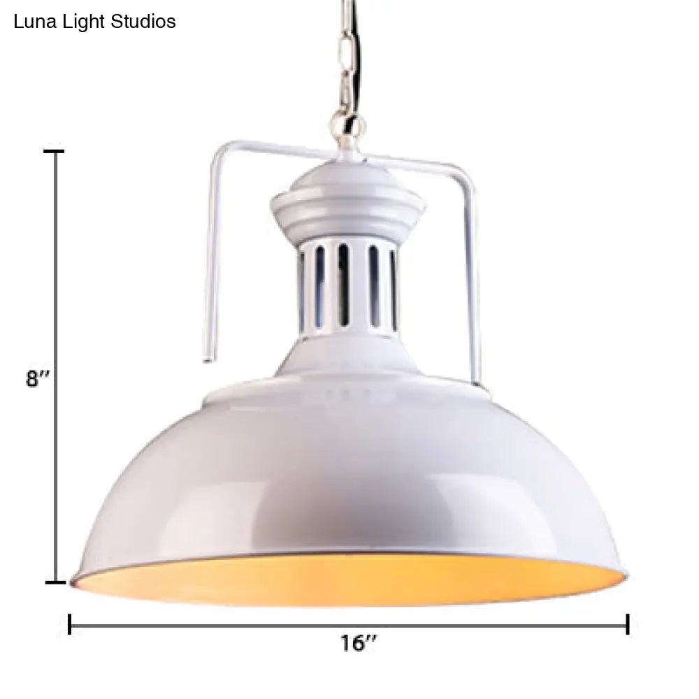 Retro Stylish Metal Pendant Lighting - 1 Bulb 13’/14’/16’ Diameter Bowl Black/White Inner/White