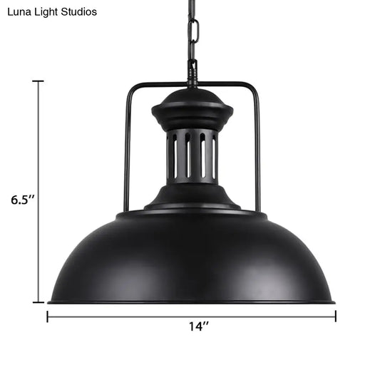 Retro Stylish Metal Pendant Lighting - 1 Bulb 13’/14’/16’ Diameter Bowl Black/White Inner/White