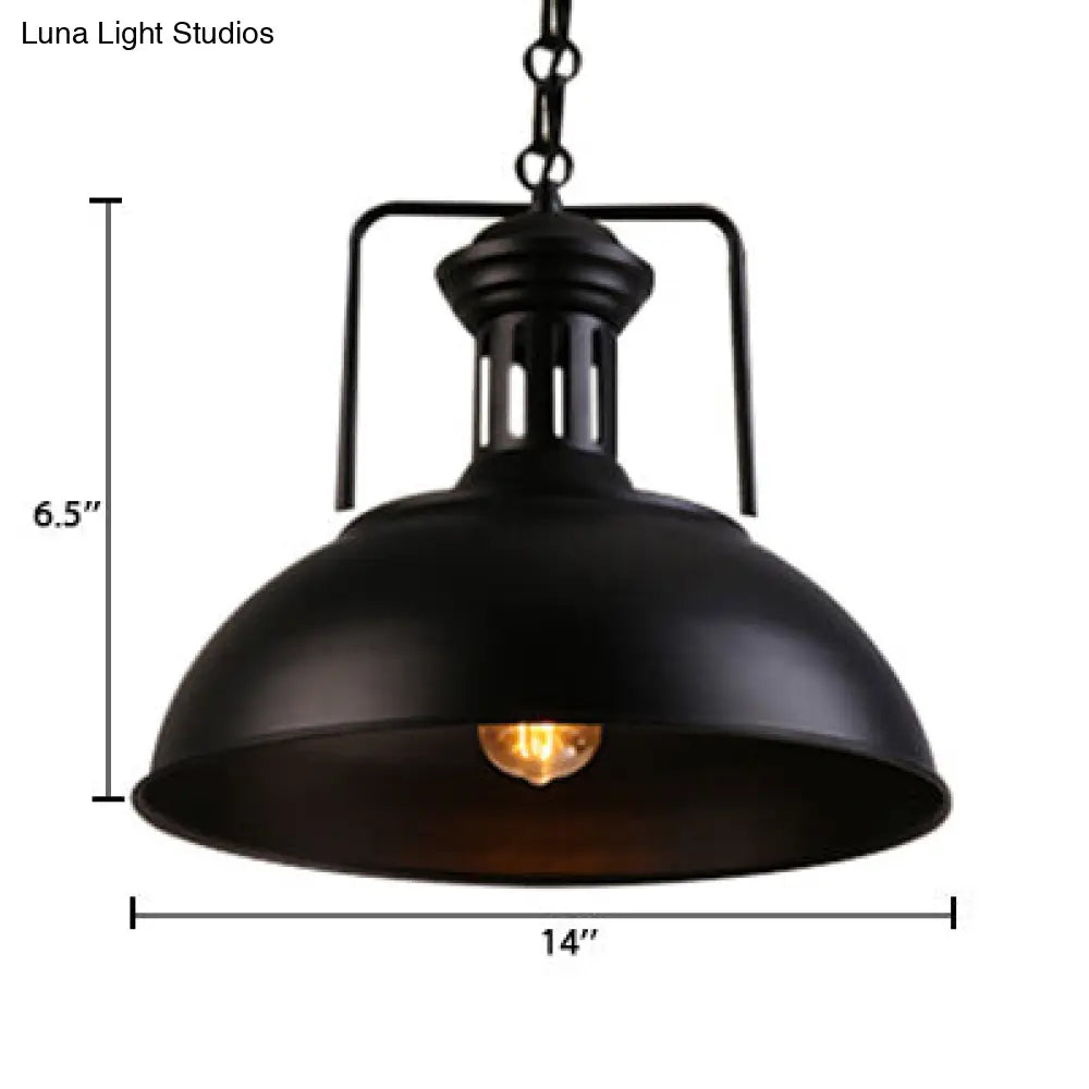 Retro Stylish Metal Pendant Lighting With 1 Bulb - Black/White Inner/White 13/14/16 Dia Bowl