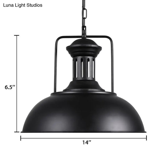 Retro Stylish Metal Pendant Lighting With 1 Bulb - Black/White Inner/White 13/14/16 Dia Bowl