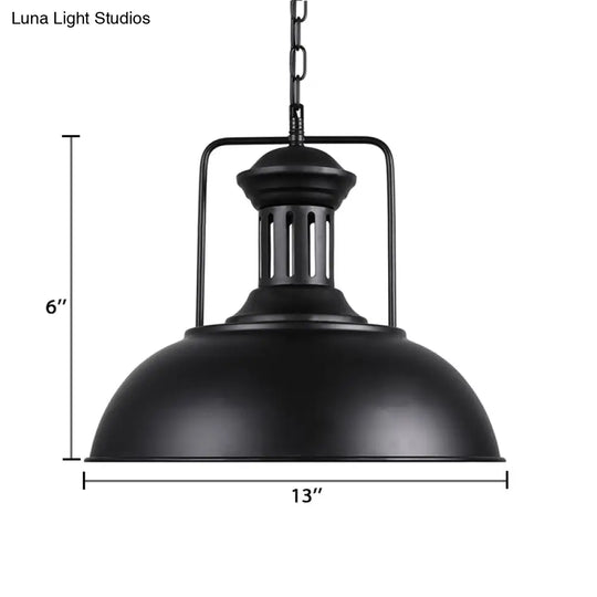 Retro Stylish Metal Pendant Lighting - 1 Bulb 13’/14’/16’ Diameter Bowl Black/White Inner/White