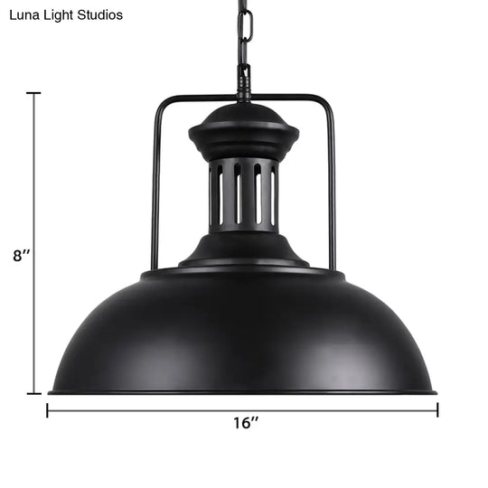 Retro Stylish Metal Pendant Lighting - 1 Bulb 13’/14’/16’ Diameter Bowl Black/White Inner/White