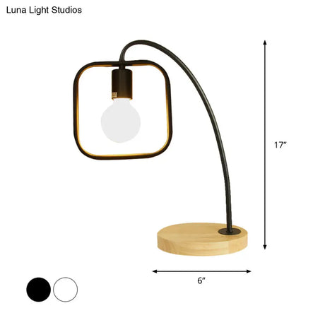Retro Stylish Metal Table Light With Open Bulb - Frame Square Design Bedroom Standing (Black/White)
