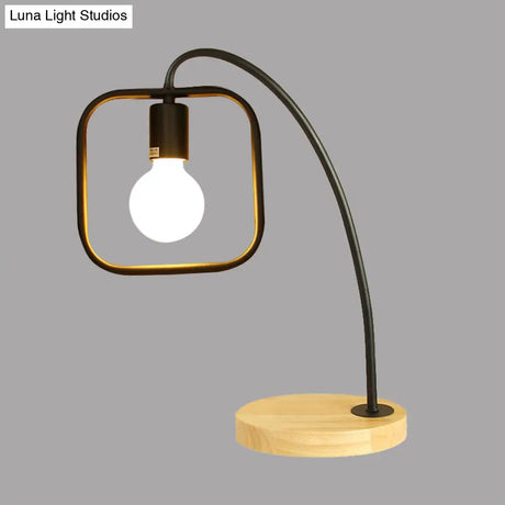 Retro Stylish Metal Table Light With Open Bulb - Frame Square Design Bedroom Standing (Black/White)