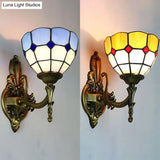 Retro Tiffany Stained Glass Wall Sconce With 1 Light -Yellow/Blue For Corridor