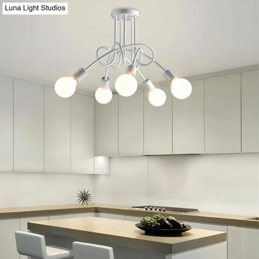 Retro Twist Arm Semi Flush Mount Ceiling Light - 3/5-Head Stylish Kitchen Lighting In Black/White 5