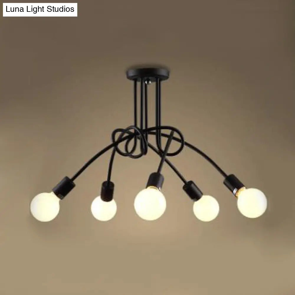 Retro Twist Arm Semi Flush Mount Ceiling Light - 3/5-Head Stylish Kitchen Lighting In Black/White 5