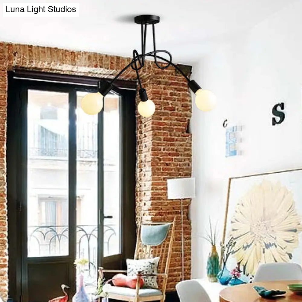 Retro Twist Arm Semi Flush Mount Ceiling Light - 3/5-Head Stylish Kitchen Lighting In Black/White