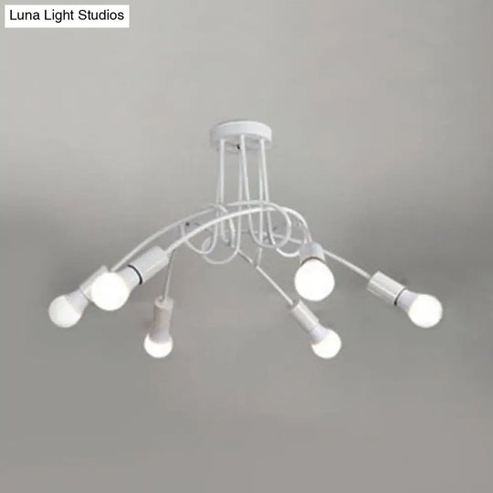 Retro Twist Arm Semi Flush Mount Ceiling Light - 3/5-Head Stylish Kitchen Lighting In Black/White 6