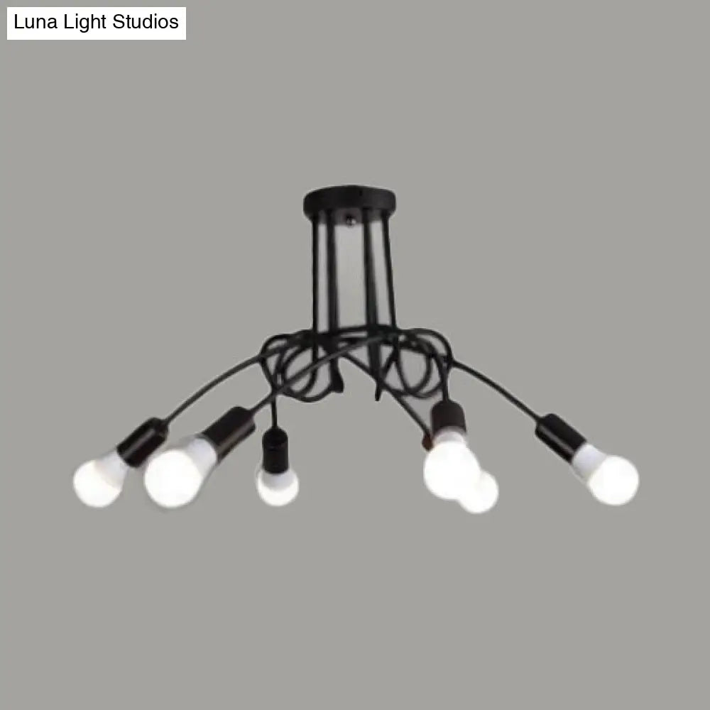 Retro Twist Arm Semi Flush Mount Ceiling Light - 3/5-Head Stylish Kitchen Lighting In Black/White 6