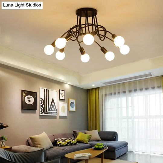 Retro Twist Arm Semi Flush Mount Ceiling Light - 3/5-Head Stylish Kitchen Lighting In Black/White 8