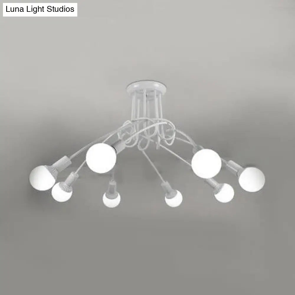 Retro Twist Arm Semi Flush Mount Ceiling Light - 3/5-Head Stylish Kitchen Lighting In Black/White 8