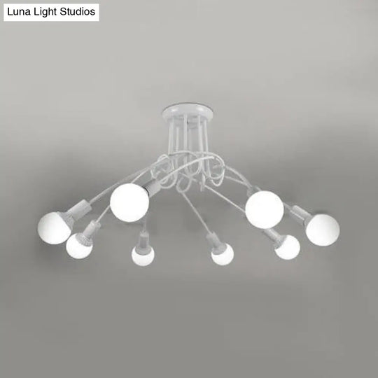 Retro Twist Arm Semi Flush Mount Ceiling Light - 3/5-Head Stylish Kitchen Lighting In Black/White 8
