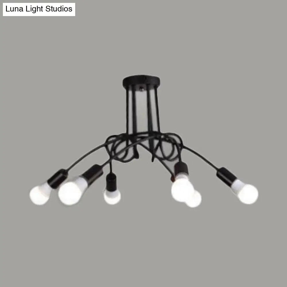 Retro Twist Arm Semi Flush Mount Ceiling Light - 3/5-Head Stylish Kitchen Lighting In Black/White 6