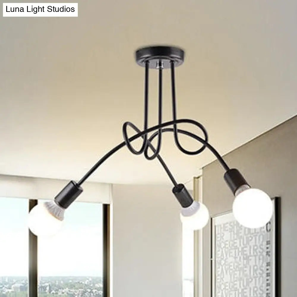 Retro Twist Arm Semi Flush Mount Ceiling Light - 3/5-Head Stylish Kitchen Lighting In Black/White